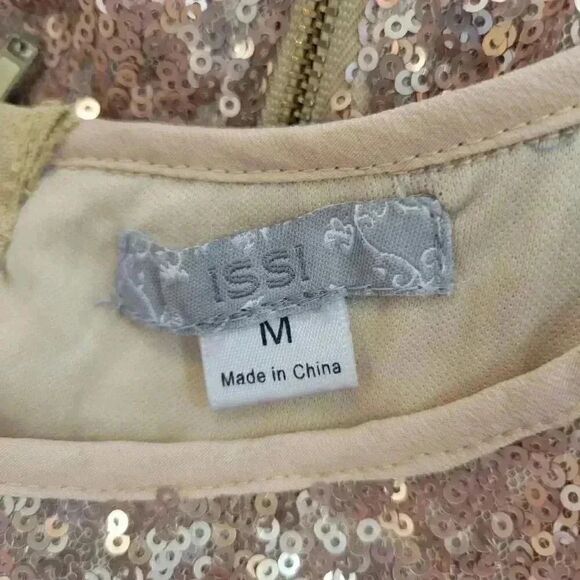 Issi Women's Gold Sequin Poly Lined Sleeveless A-Line Dress - Picture 10 of 11